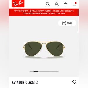 Ray-Ban Gold Frame Aviator Sunglasses with Black Case $